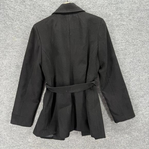 Cato Coat Women M Medium Black Collared Belted Long Sleeve Lined Rayon Casual - Picture 2 of 7